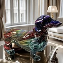 1 Vibrant Dachshund Resin Sculpture - Colorful, Reflective American-Style