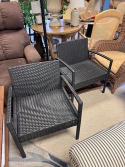 Dark Gray Wicker Patio Chairs – Set of 2