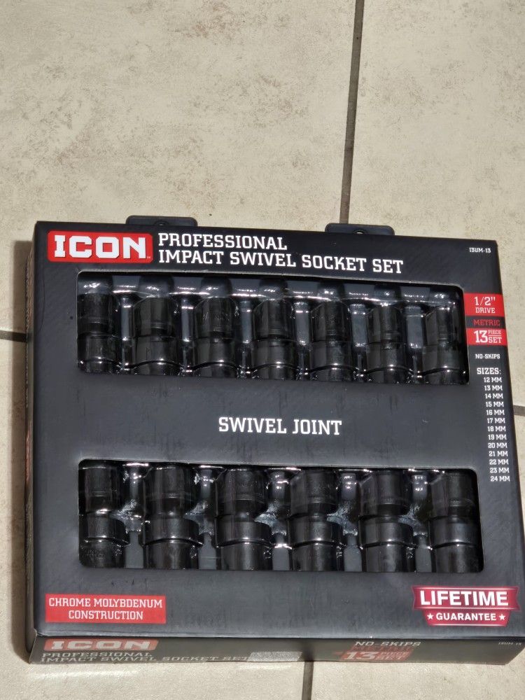 ICON 1/2 in. Drive Metric Impact Swivel Socket Set, 13-Piece