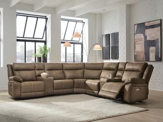 Max-Momentum Biscotti 7-Piece Power Reclining Sectional w/ Audio Consoles