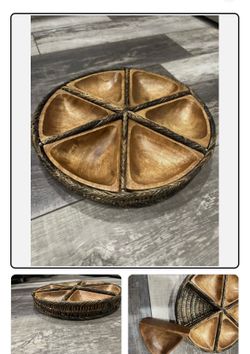Vintage MCM hand crafted 6 dish wooden serving platter