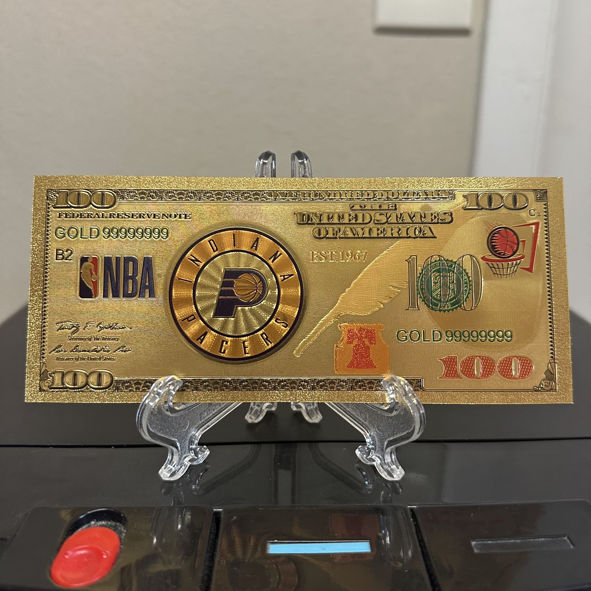 24k Gold Foil Plated Indiana Pacers Basketball Teams Banknote 