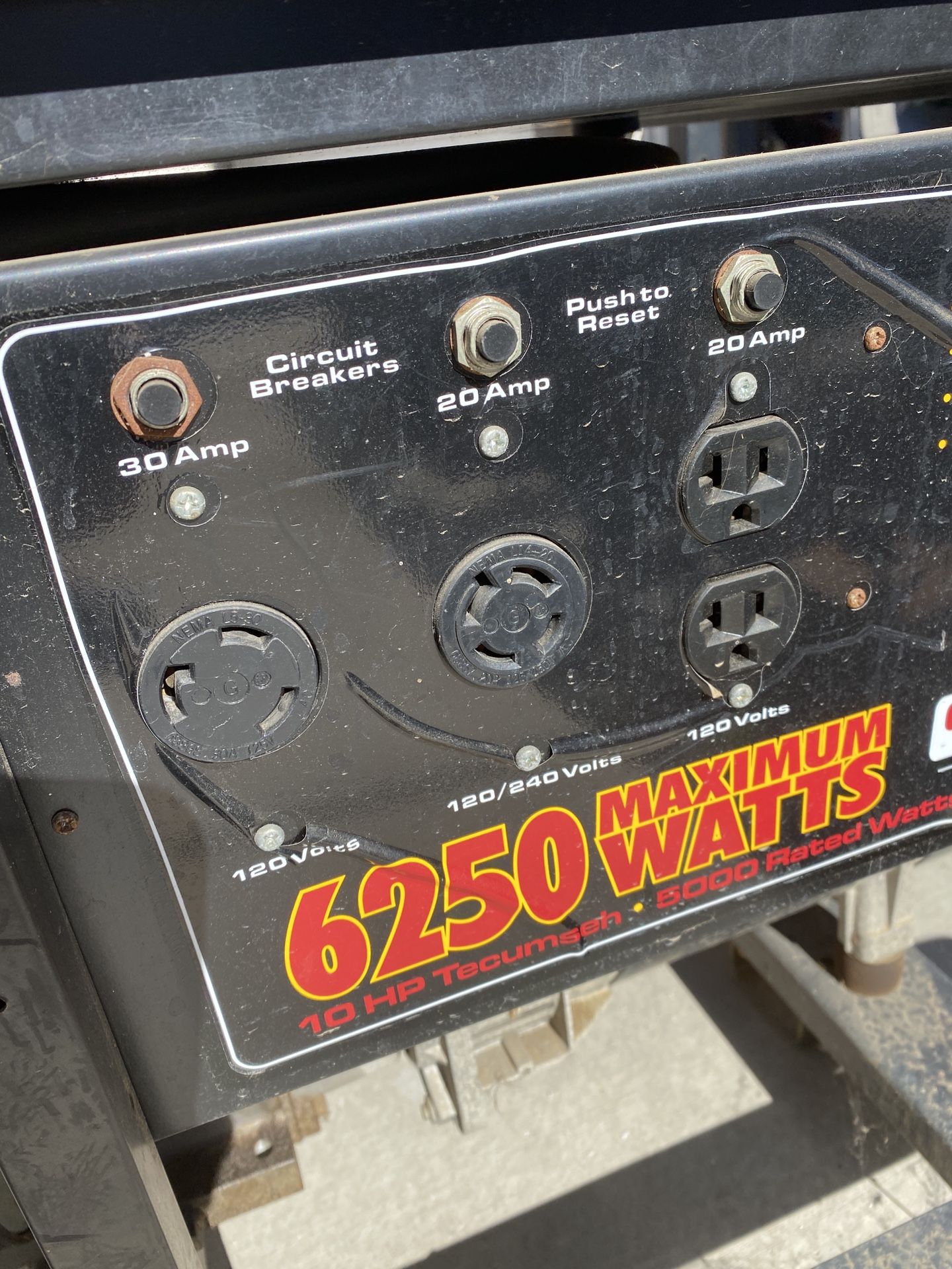 Generac 10 Hp Tecumsuh Engine 6250 Watt Generator Low Hours -Still Available
