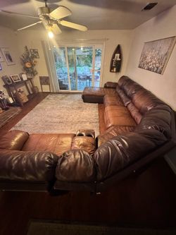 Brown leather sectional