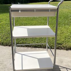 3 Tier Plastic / Metal Cart with slide out drawer and wheels