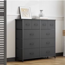 10 Drawers Dresser for Bedroom, Wide Chest of Drawers TV Stand, Large Capacity Storage Tower Organizer Unit for Living Room, Entryway, 12" D x 39.5" W