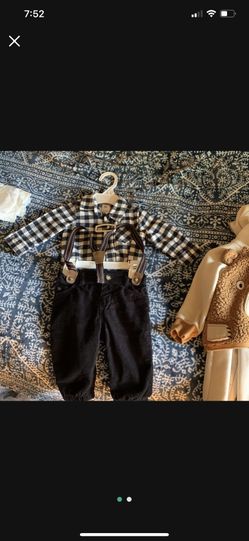 6 Month Flannel And Pants With Suspenders 