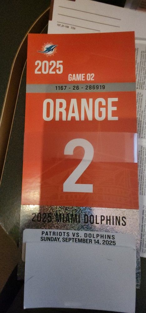 Dolphins VS Patriots Orange Parking Pass Sept 14th $190