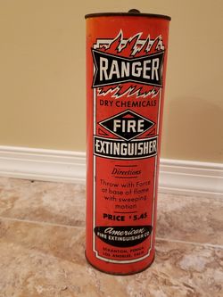 Vintage Ranger Dry Chemical fire extinguisher Unopened Tin can price on can $5.45
