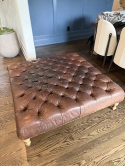 Vintage Leather Tufted Ottoman - Chesterfield Style