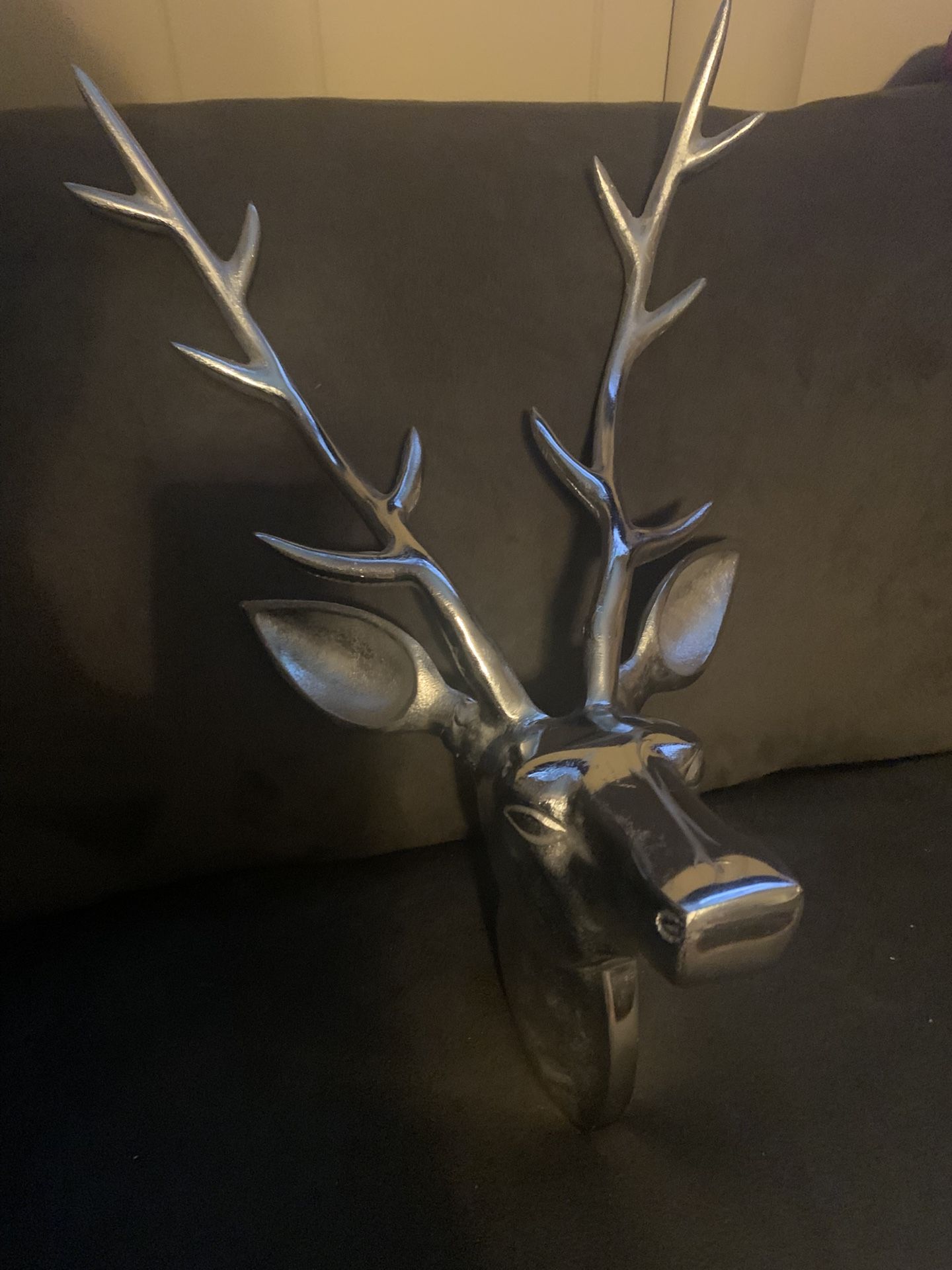 22” Tall Polished Aluminum Or Pewter Stag Head