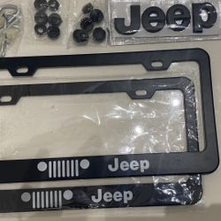 2 Jeep License Plate Covers and Black Jeep Hood Emblem