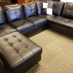 Black Faux Leather Sectional 