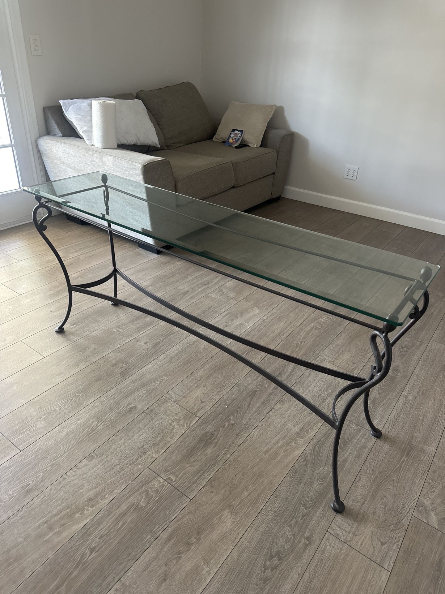 Glass & Wrought Iron Console Table – Excellent Condition