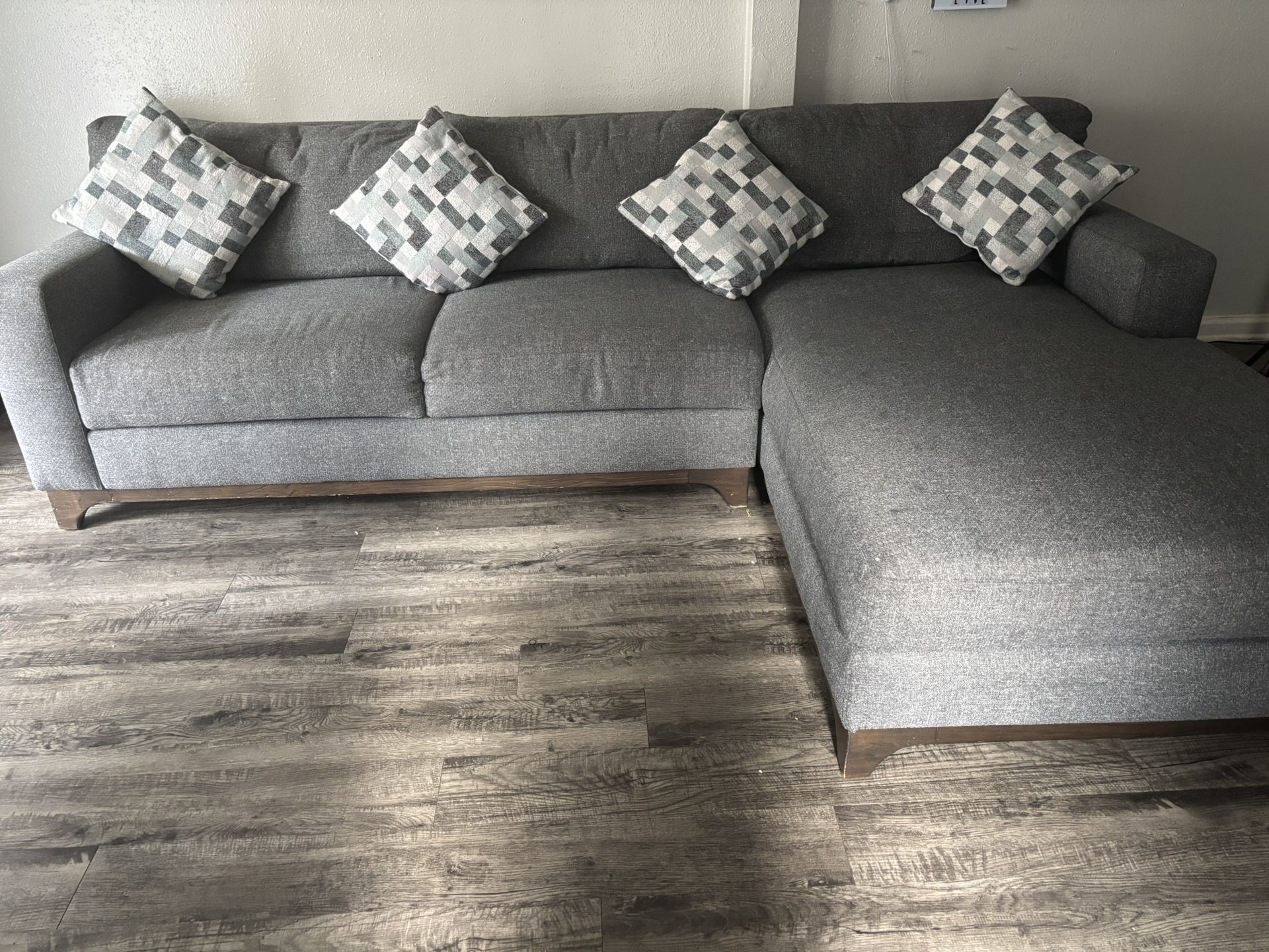 Gray Sectional Sofa w/ Chaise — Clean, Smoke-Free Home — $300 OBO