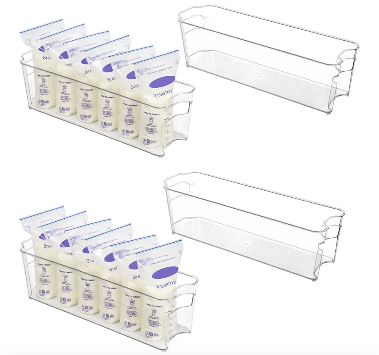 Vtopmart Breastmilk Storage Container 4PCS Set, Clear Freezer and Fridge Organizer Bins, Plastic Sto