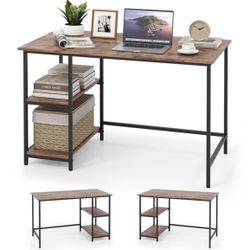 Rustic 47" Modern Computer Desk 2 Shelves