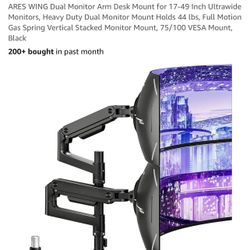 ARES WING Dual Monitor Arm Desk Mount for 17-49 Inch Ultrawide Monitors, Heavy Duty Dual Monitor Mount Holds 44 lbs, Full Motion Gas Spring Vertical S