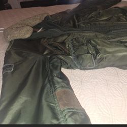 Khaki and brown vintage military bomber jacket with faux fur collar and distressed details bomber 
