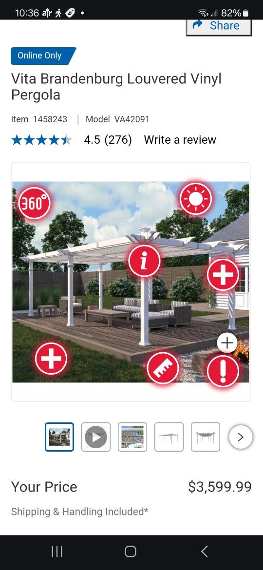 BRAND NEW- IN BOX 12 x 24 Vita Brandenburg Louvered Vinyl Pergola