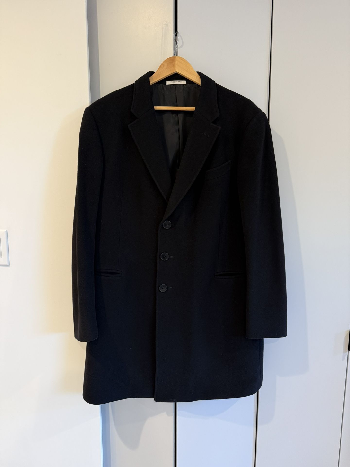 Giorgio Armani Men’s Long Black Overcoat 44R Wool Cashmere Blend