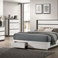 Brand New White & Grey 4pc Queen Bedroom Set (Available In California & Eastern King)