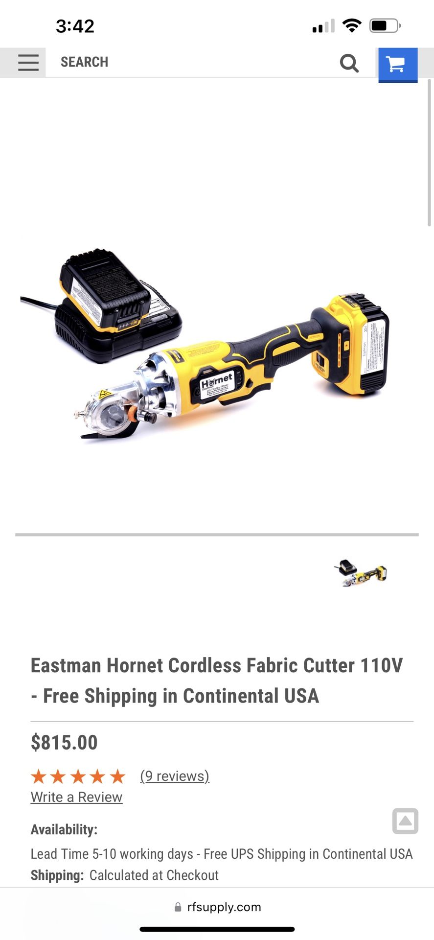 Eastman Hornet Cordless Fabric Cutter 110V