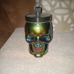 Halloween Kitchen Decor Irredescient Skull Glass Jar With Lid 