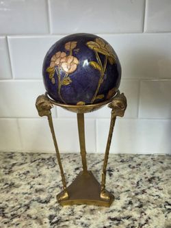 Vintage Cloisonné Enamel and Brass Sphere w/ Stand