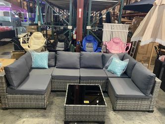 No Assemble Require!!! New 7 Pieces Wicker Outdoor Patio Furniture Set Sectional Sofa Set ottoman table 