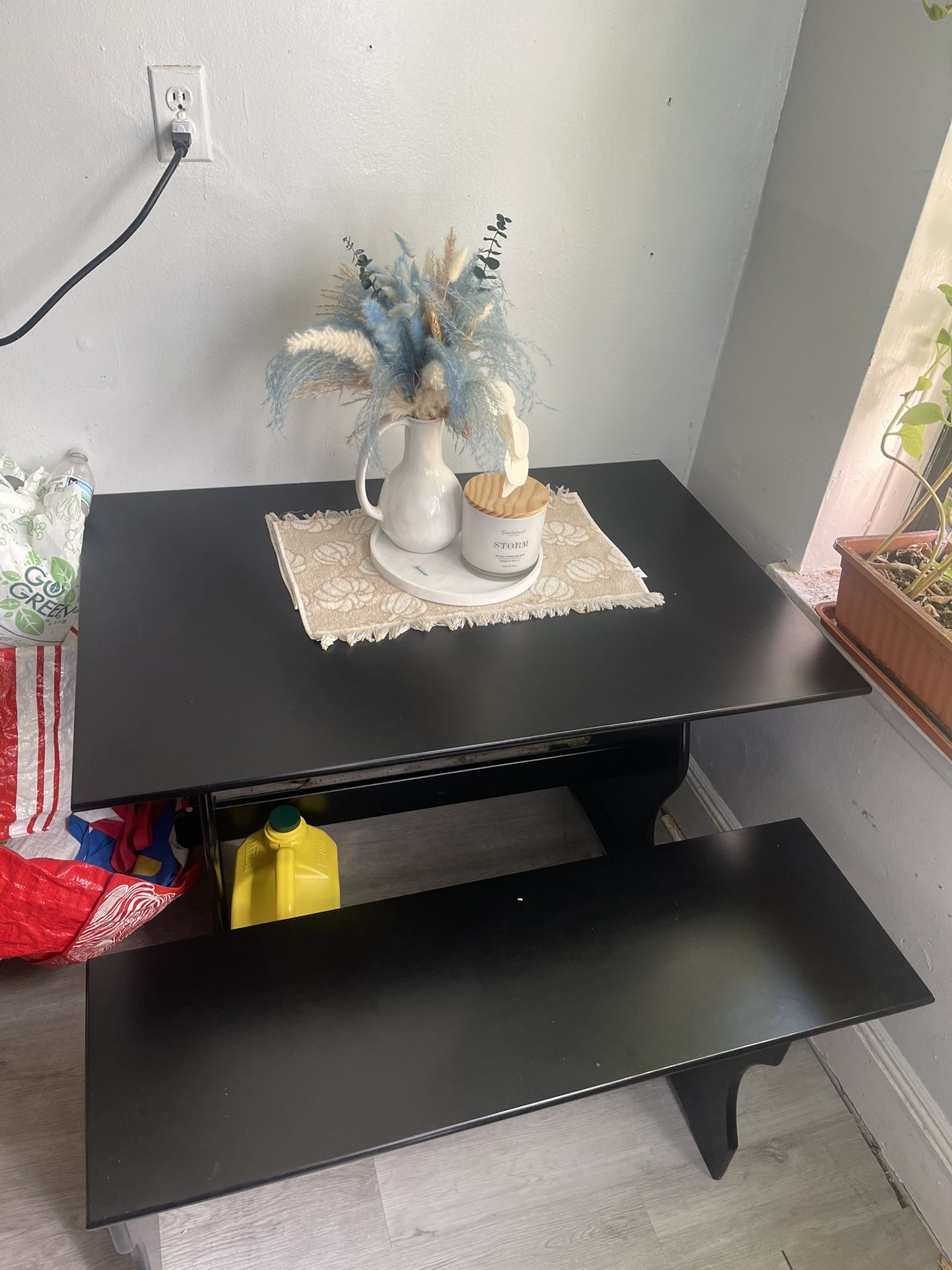 Black Breakfast Table And Bench ONLY (No Nook)