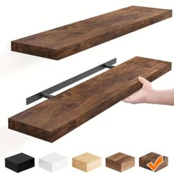 4 Floating Brown Wood Shelves