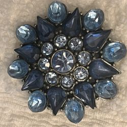 Blue Crystals 3D Flower Brooch Pin Starburst Gunmetal Grey Sparkle Shine