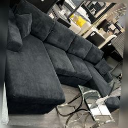 4 th of July sale/ Black corduroy Double chaise sectional