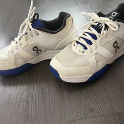 On The Roger Pro (White / Blue) tennis shoe.