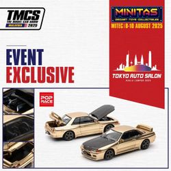 Pop Race 1:64 Nissan Skyline GT-R R32 Chrome Gold TASKL 2025 Event Model