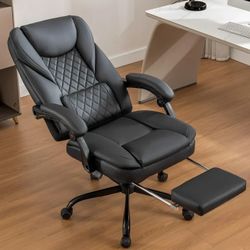 Premium Black Leather Executive Office Chair w/ Footrest