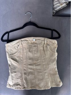 Cream/Khaki Denim Corset Bustier Top