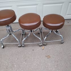 Three (3)Vintage Brown Vinyl Coronet/Abco Doctor Medical Rolling Stools