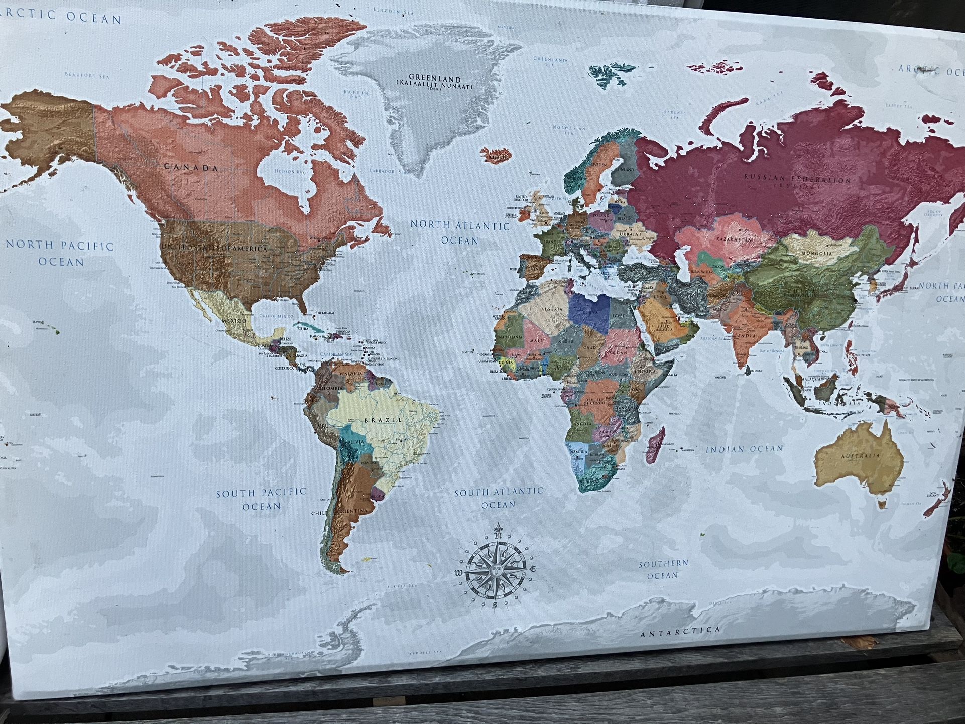 Wall Mount Map Of The World Hand Screened