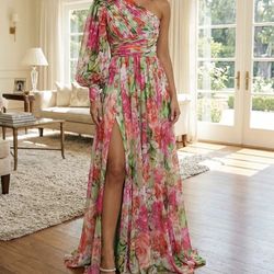 Off Shoulder Maxi Dress Floral Print Floor-Length   Casual
