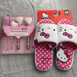 Hello Kitty Makeup Brush Set And Slippers (Size M 6-7)