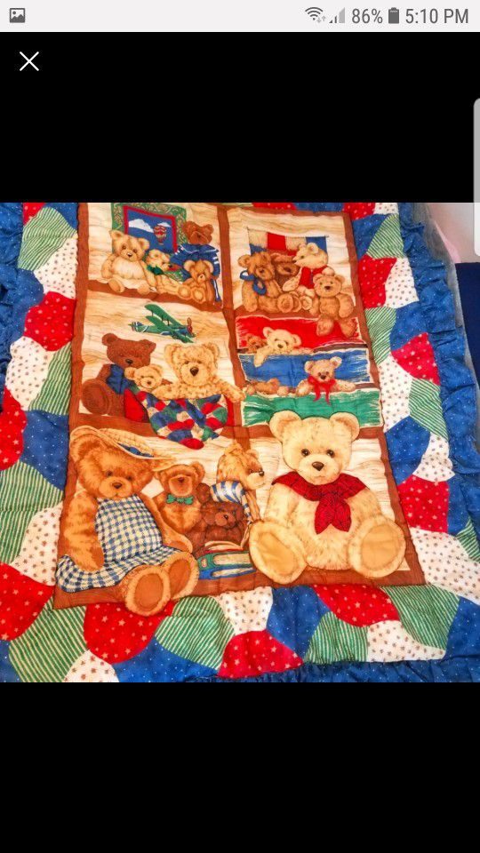 Quilted Family Bear Baby Crib Blanket 