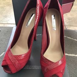 Red Velvet Peep Toe Pumps Size 8