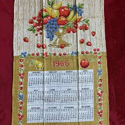 VINTAGE - NEW - PURE LINEN  CALENDAR 1966 FRUIT KITCHEN TEA TOWEL  - 16" W x 28" H‼️ See MORE Collection Here ‼️ 