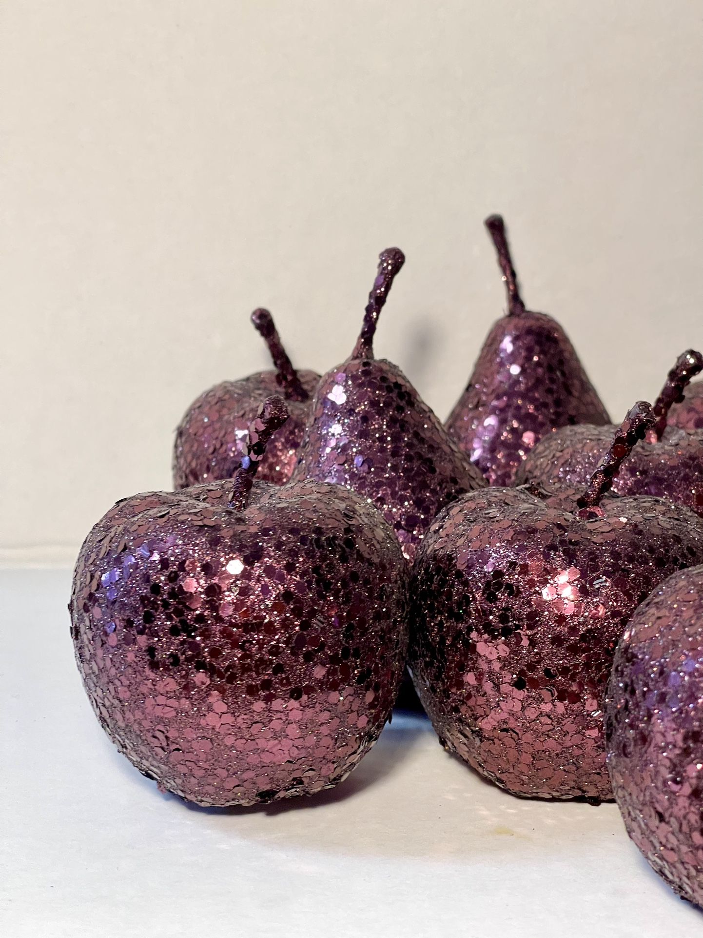 Glitter Styrofoam Fruit Apples & Pears Deep Brown Glitter Set/12