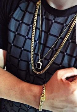 Cuban Link Set 14K Gold Plated Does Not Loses Color