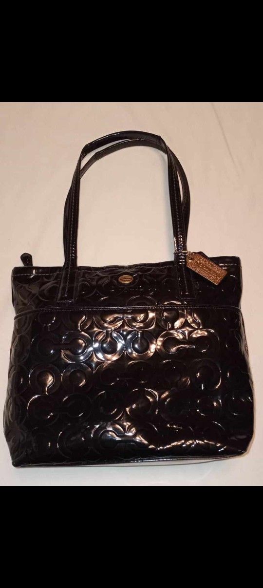 COACH black shiny patent leather handbag purse pocketbook $100 OBO