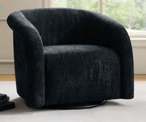 NEW Black Bouclé Swivel Barrel Chair