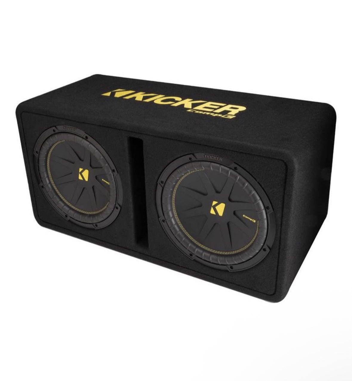 KICKER CompC Dual Vented Enclosure with 12"(30cm) Subwoofers|50DCWC122 |Trunk Style Wedge|2-ohm|1200 Watts Peak|300-600 Watts RMS|Forced-Air Cooling|